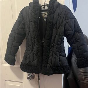 Rothschild Black Puffer Jacket with Faux Fur